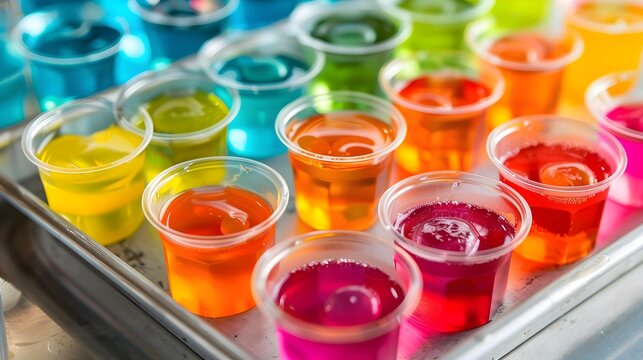tray of differently flavored jello shots