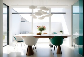 Modern White and Green Dining Table and Chairs