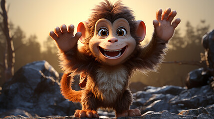 A monkey cute happy cartoon character generative ai