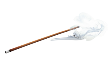 Incense stick burning with aromatic smoke on a white background, creating a calm and meditative atmosphere for relaxation and spirituality.