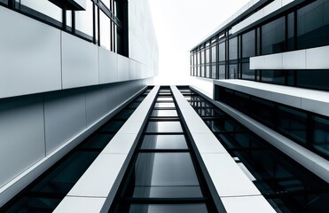 Fototapeta premium Modern High-Rise Building Exterior with Glass Windows and Reflections