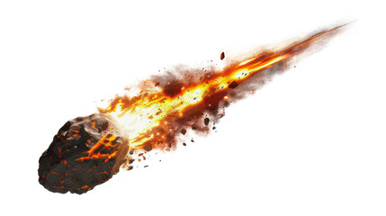 Fiery meteoroid blazing through space, cut out - stock png.