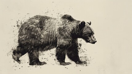 Grizzly Bear Walking Through Snowy Forest