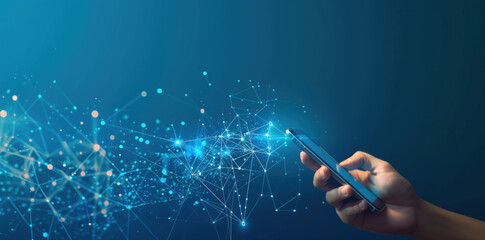 background with smartphone in blue tones, information flows