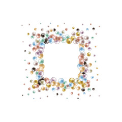 Abstract pattern with glass color balls or precious pearls. Glossy realistic ball. 3d vector illustration. Photo frame. eps 10