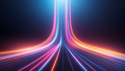 3d render, abstract futuristic neon background with glowing ascending lines. Fantastic wallpaper

