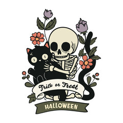 Happy halloween banner or party invitation background. Black cat illustration. Vector illustration.