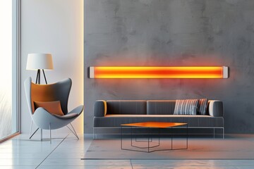 Modern Infrared Heater in Minimalist Living Room with Contemporary Furniture