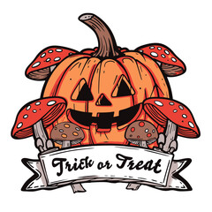 Happy halloween banner or party invitation background. Pumpkins illustration. Vector illustration.
