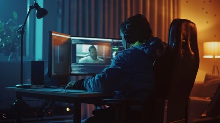 Professional Gamer in Focus: Immersed in a Competitive Gaming Environment