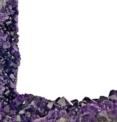 deep color amethyst gemstone half frame on white