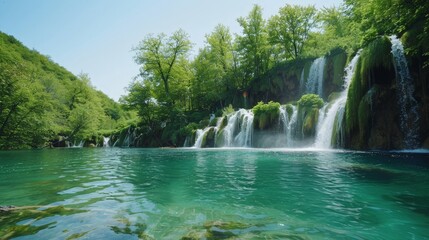 Fototapeta premium Serene Beauty of Plitvice Lakes National Park in Croatia | A Documentary Style Showcase of Pristine Nature and Waterfalls