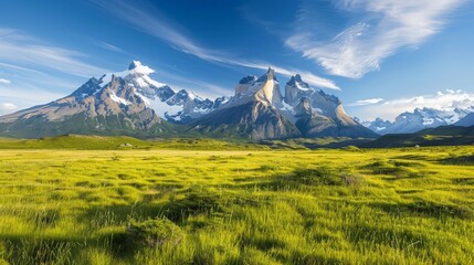 Fototapeta premium Majestic Sunrise over Torres del Paine National Park, Cordillera del Paine - Editorial Panoramic Landscape Photography