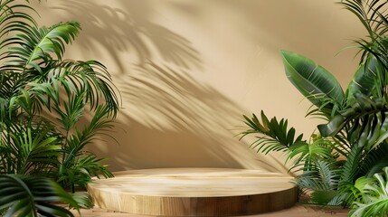 Fototapeta premium Tropical Wooden Platform with Lush Greenery
