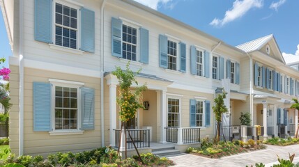 historic townhouse with Bahama shutters in federal blue, preserving the architectural integrity of the area