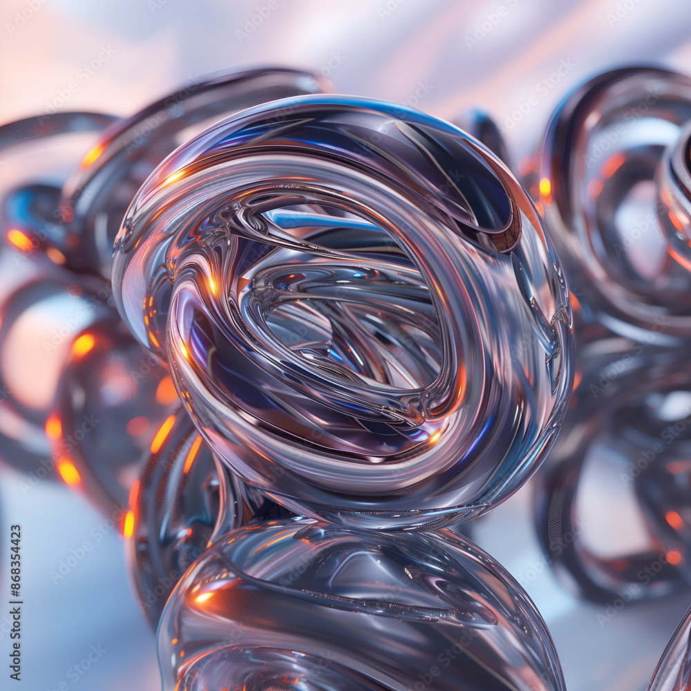 Poster 3d rendering of an abstract form, with a violet background and organic, smoothly curved forms made o