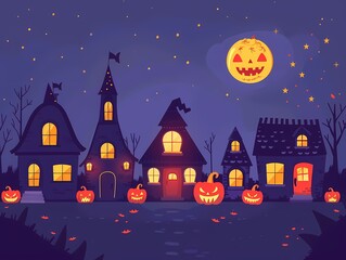 Festive Trick-or-Treating Flat Design Animation in Stunning Triadic Color Scheme Perspective