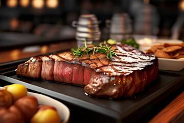 Steak mit Pommes und Sauce im Restaurant