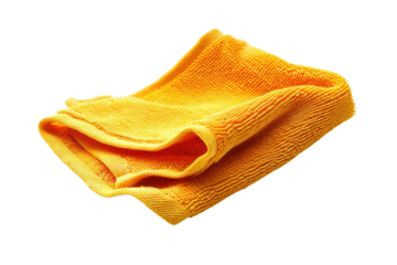Bright yellow microfiber cleaning cloth neatly folded, perfect for dusting, polishing, and general cleaning purposes.