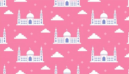 Obraz premium seamless pattern with building mosque and clouds