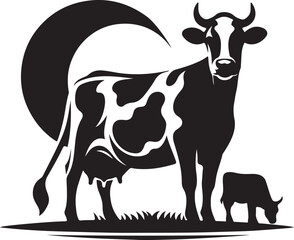 Cow vector black and white illustration 2024