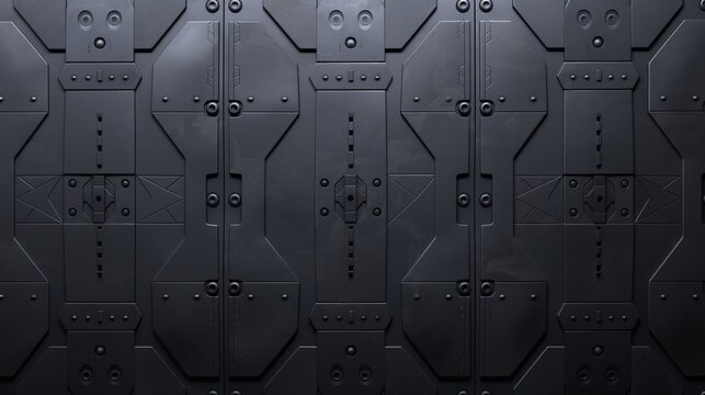  a dark metallic wall panel with a geometric pattern and a detailed design