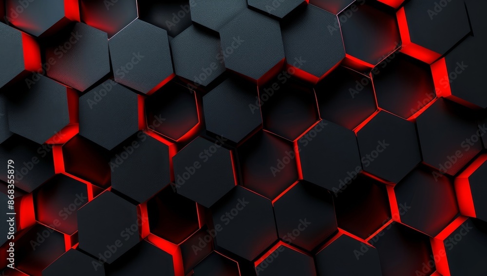 Poster abstract hexagon pattern with red glowing edges