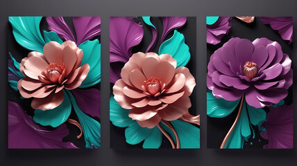 Obraz premium Set of three posters with an abstract Flower. Ai Generated.