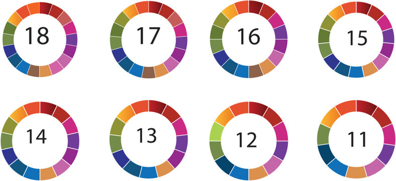 Thick circle sections vector in colors,18,17,16,15,14,13,12,11