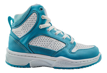 White and blue high top basketball shoes for children, cut out - stock png.