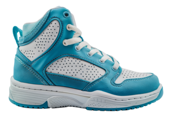 White and blue high top basketball shoes for children, cut out - stock png.