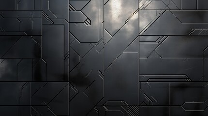  a black metallic panel with a geometric design