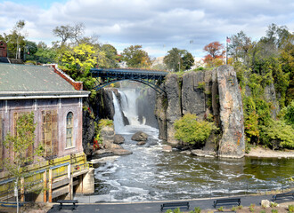 Bridge over the fall in the park, Mary Ellen Kramer Great Falls Park, City Of Paterson, New jersey,...