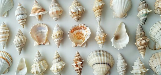 Beautiful Collection of Sea Shells in Shades of White, Brown, and Pink, Perfect for Ocean-Themed Decor or Crafts