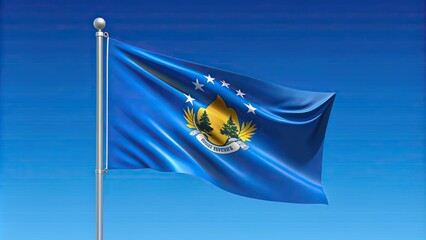 Colorful vector illustration of Nevada state flag waving in the wind, symbolizing freedom and independence, set against a bright blue background, representing USA patriotism.