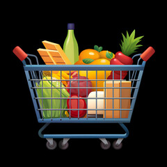 free vector shopping supermarket cart with grocery