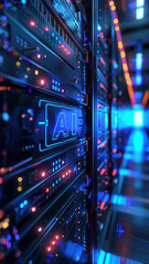 Naklejka premium Close-Up of AI Server Rack