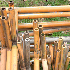 Rusty and old wooden pipes in park, Mary Ellen Kramer Great Falls Park, City Of Paterson, New...