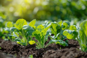 Close Up of Organic Vegetable Plants Growing in Nutrient Rich Soil on a Sustainable Farm