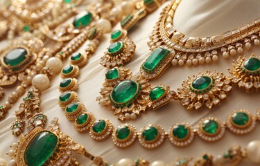 Elegant Jewelry Set with Green Gemstones and Gold Accents