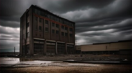 Time lapse of clouds over abandoned buildings in the city.