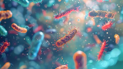 Fototapeta premium A vibrant and detailed closeup visualization of various microorganisms