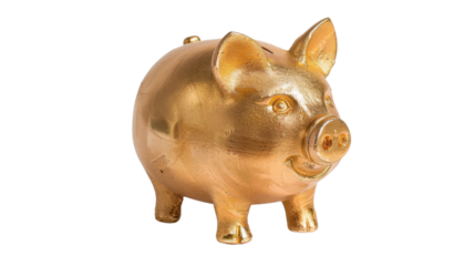 Gold piggybank ornament on transparent background