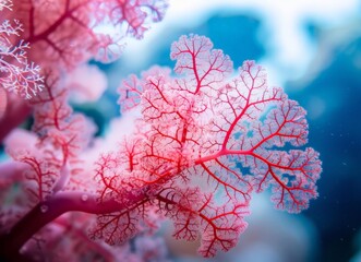 Vivid Red Tree Branches with Snow-Capped Leaves