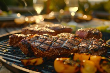 Grilled Juicy Steak with Seasoning in Rustic Outdoor Setting Perfect for Dinner Gatherings
