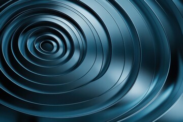 Abstract background with blue metallic concentric circles forming a spiral. Design element for technology, science, or modern art concepts.