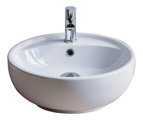 Fototapeta premium White ceramic vessel sink with chrome faucet, cut out - stock png.