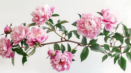 Pink Peonies Blossom on Branch