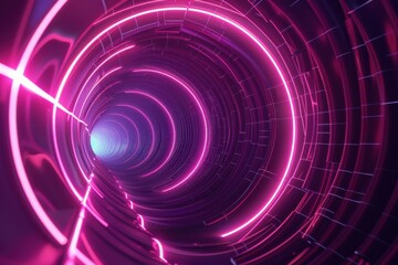 Fototapeta premium Futuristic Sci-Fi Tunnel with Glowing Neon Lights. Abstract Technology Background