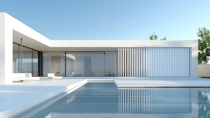 minimalist villa with oversized Bahama shutters in pure white, offering a stark, elegant contrast to the minimalist architecture